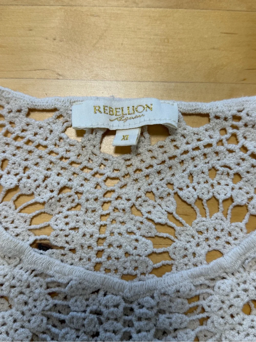 Rebellion Again Cream Full Cotton Crochet Open-Knit Crop Top XL Boho 100% Cotton - Picture 6 of 9